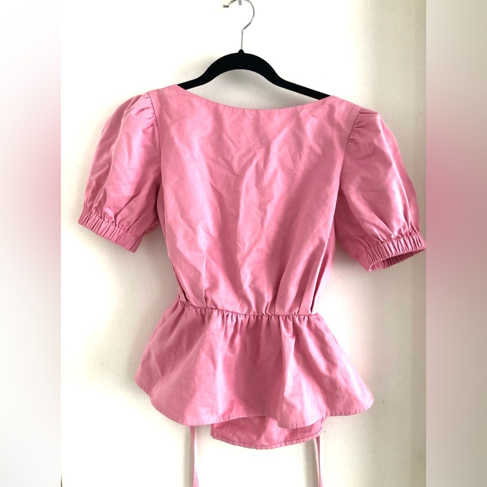 Staud Elegant Pink Puff Sleeve open back tie up Top size 4